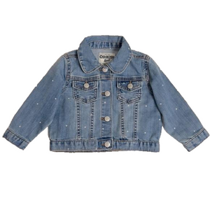 Oshkosh B'Gosh Toddler Girls Stretch Blue Jean Polka Dot Denim Jacket - Size 18M